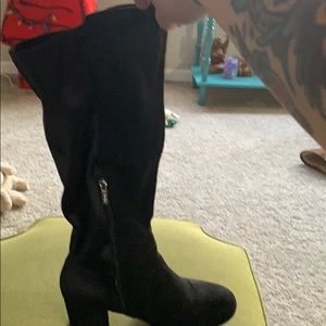Black faux suede and stretch knee high boot SZ8